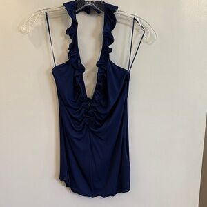 Armani Ruffled Halter Top in Navy Blue